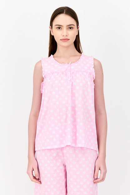 Women 2Pc Set Floral Print Pajama, Pink