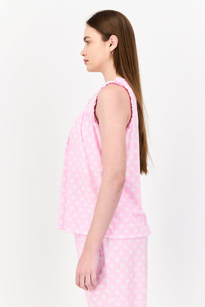 Women 2Pc Set Floral Print Pajama, Pink