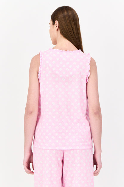 Women 2Pc Set Floral Print Pajama, Pink