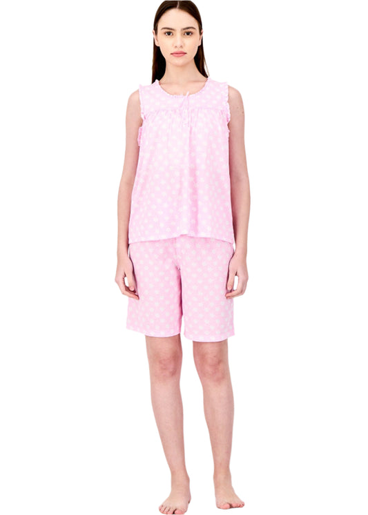Women 2Pc Set Floral Print Pajama, Pink