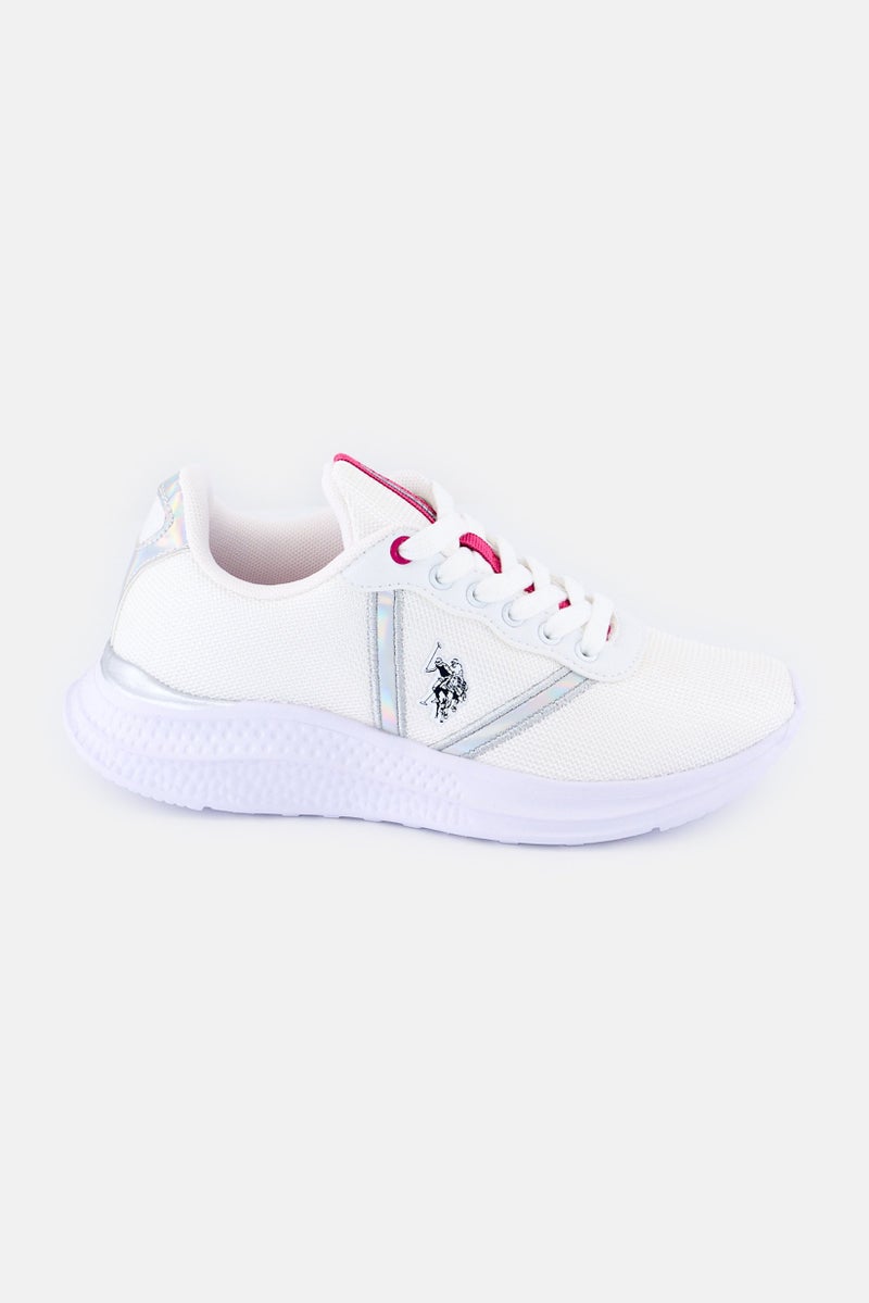 Women Mesh Eco Leather Lace Up Shoes, White