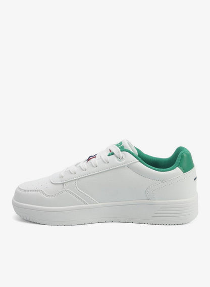 Men's White Sneakers - Lightweight Shoes Modern Design with Green Accent