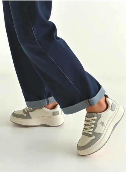 Women's White and Grey Sneakers - Bold Rugged Style with Durable Sole for Outdoor Wear