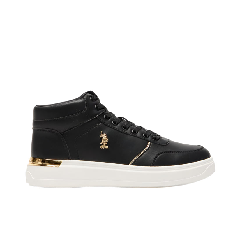 Women's Black High-Top Sneakers with Golden Accents - Sleek and Modern Design