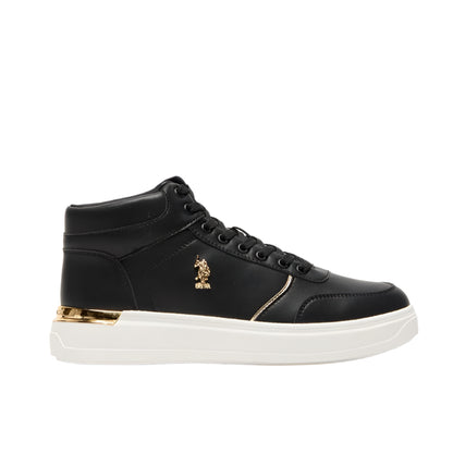 Women's Black High-Top Sneakers with Golden Accents - Sleek and Modern Design