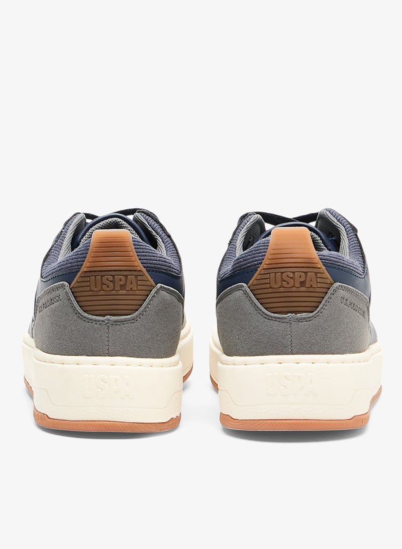 Men's Navy Low-Top Sneakers - Stylish Casual Shoes with Grey and Tan Accents, Durable and Stylish Casual Footwear