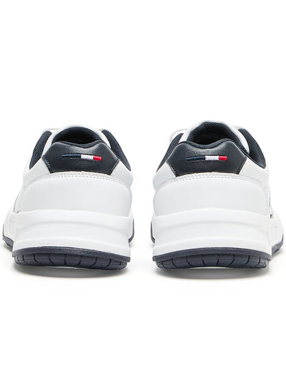 Men's White Low-Top Sneakers - Classic Design with Navy and Beige Accents, Durable and Comfortable Casual Shoes