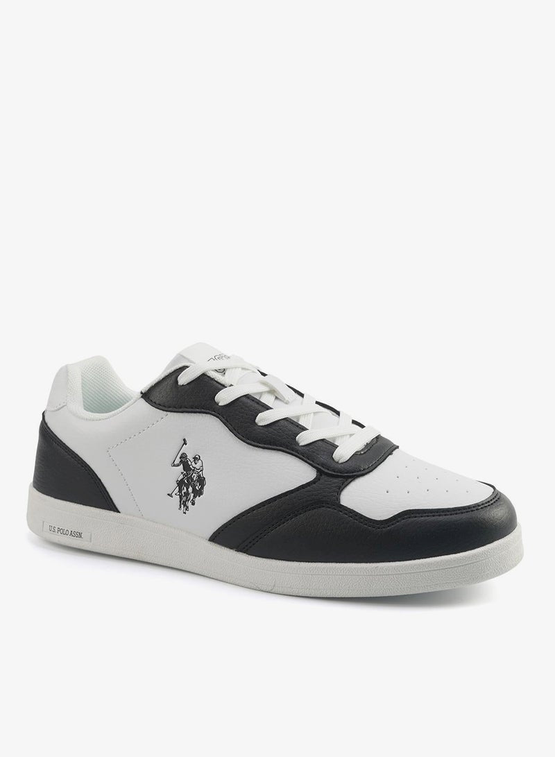 Men's White and Black Sneakers, Stylish Contrast Design Shoes for Sporty Everyday Looks