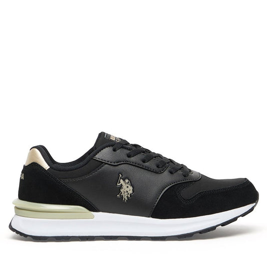 Women's Black Low-Top Sneakers with Gold Heel Accent - Casual Lace-Up Design with Comfort Cushioned Sole for Everyday Style