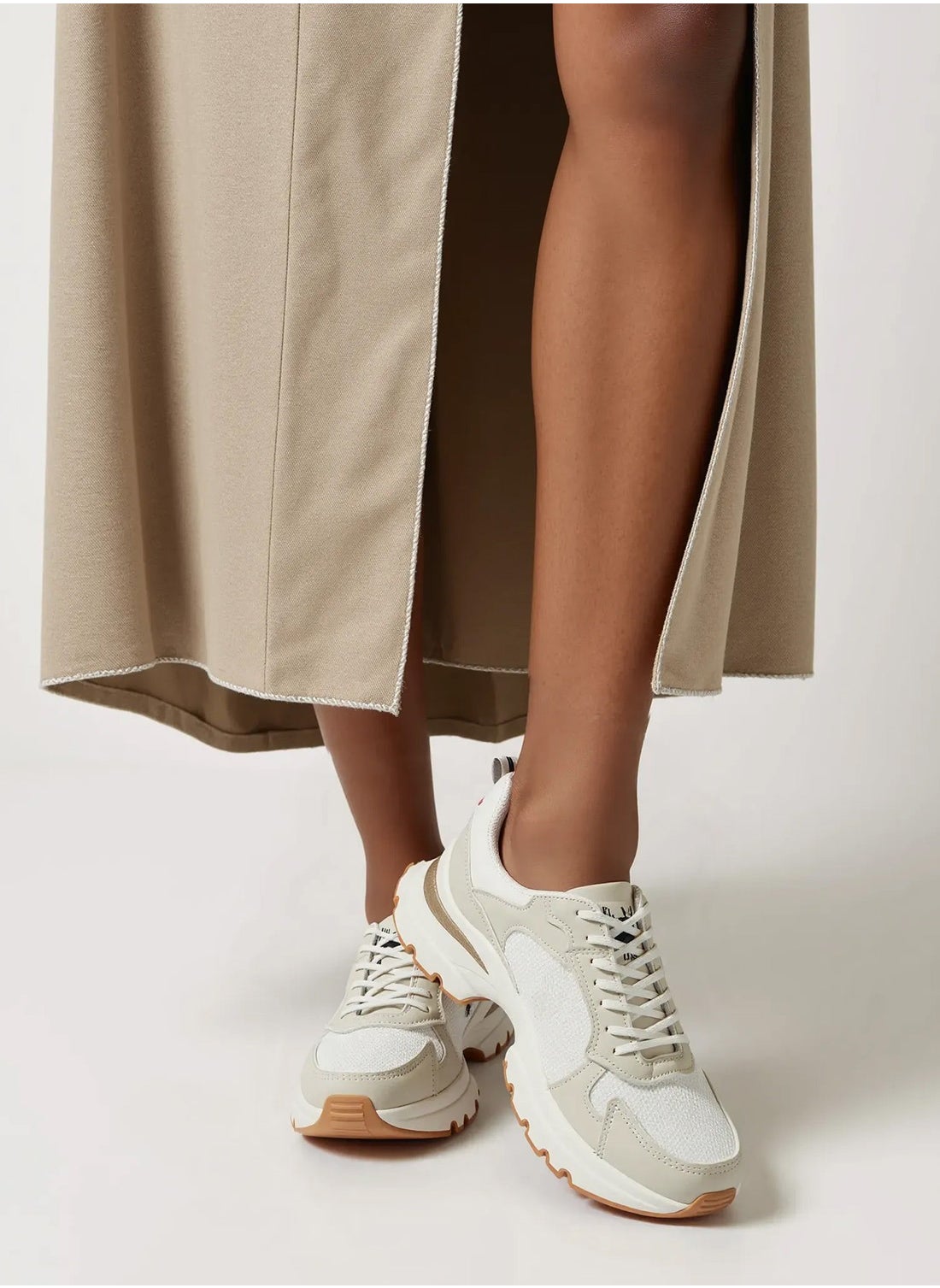Women's White with Beige Accent Sneakers - Bold Rugged Style with Durable Sole for Outdoor Wear