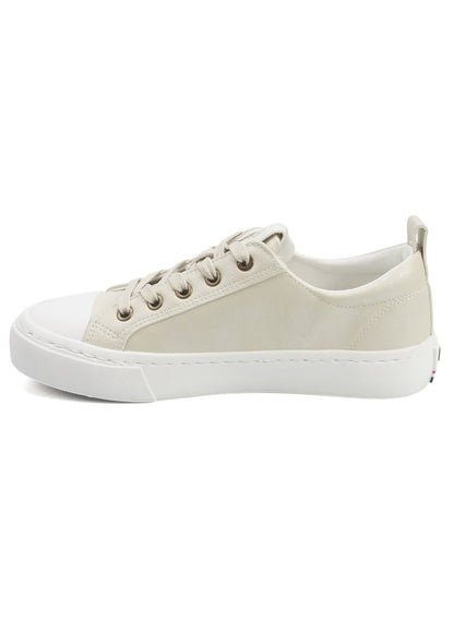 Women's Beige Low-Top Sneakers - Lightweight with White Sole, Comfortable Casual Shoes