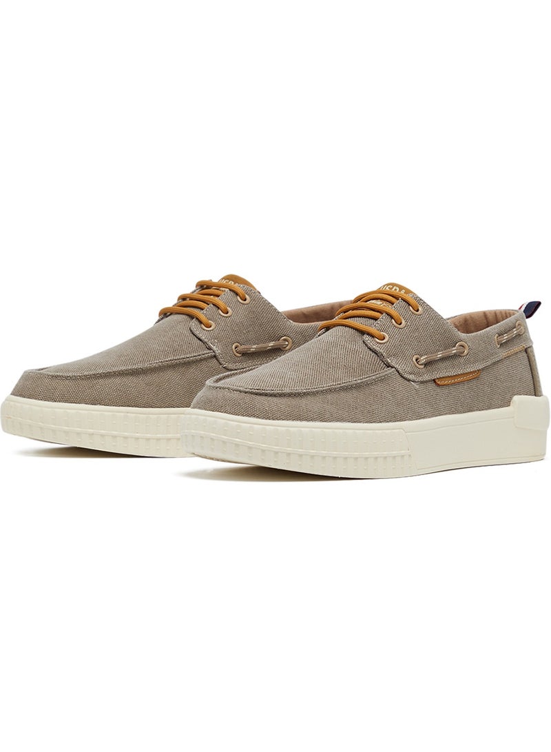 Men's Beige Low-Top Sneakers - Lightweight Slip-On Design with Iconic Branding for a Clean Look