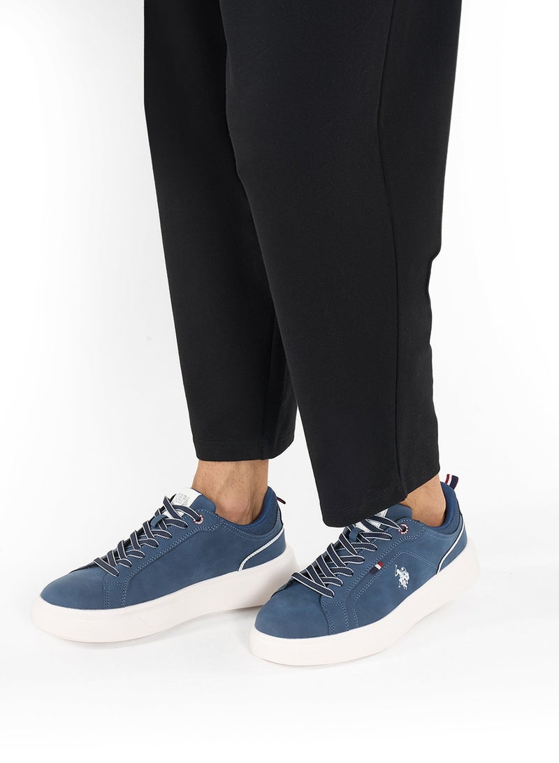 Men's Navy Low-Top Sneakers - Fashionable Lace-Up Style