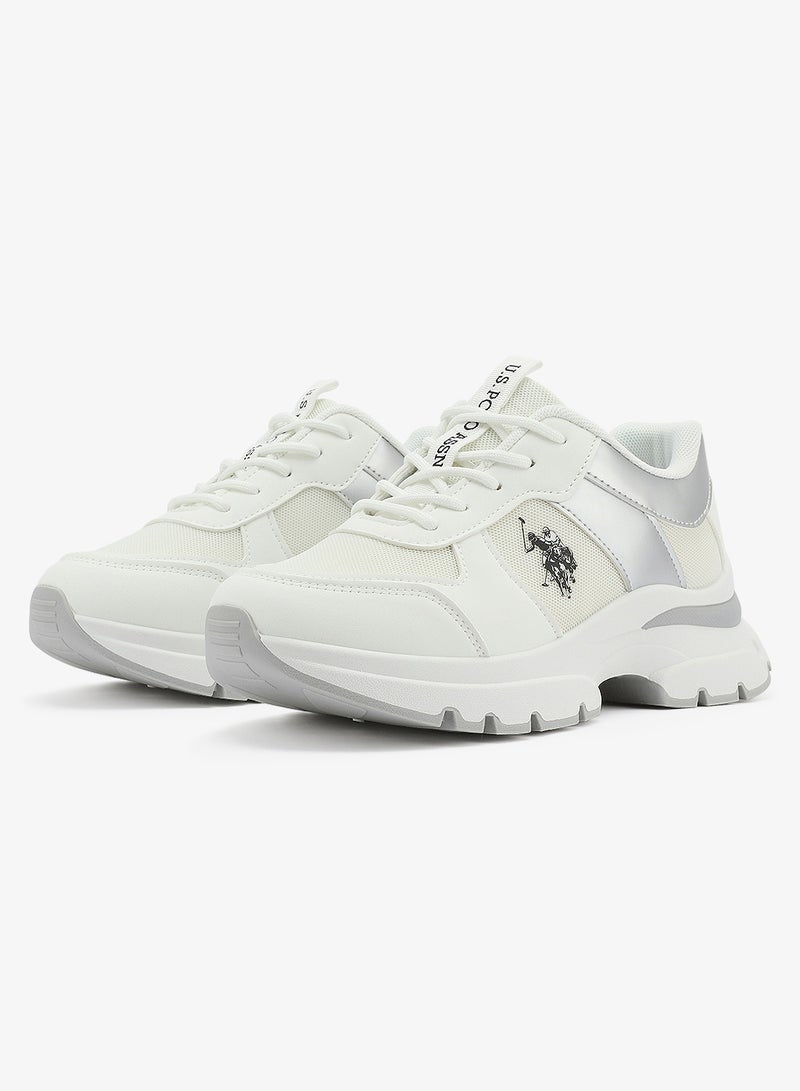 Women's White Low-Top Sneakers - Stylish Shimmer Design Shoes, Perfect for a Cute Outfit