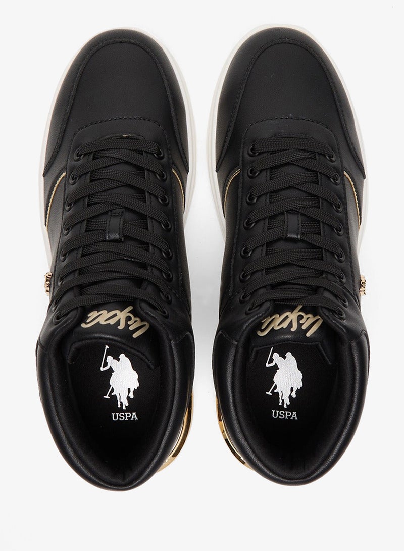 Women's Black High-Top Sneakers with Golden Accents - Sleek and Modern Design Shoes