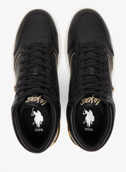 Women's Black High-Top Sneakers with Golden Accents - Sleek and Modern Design Shoes
