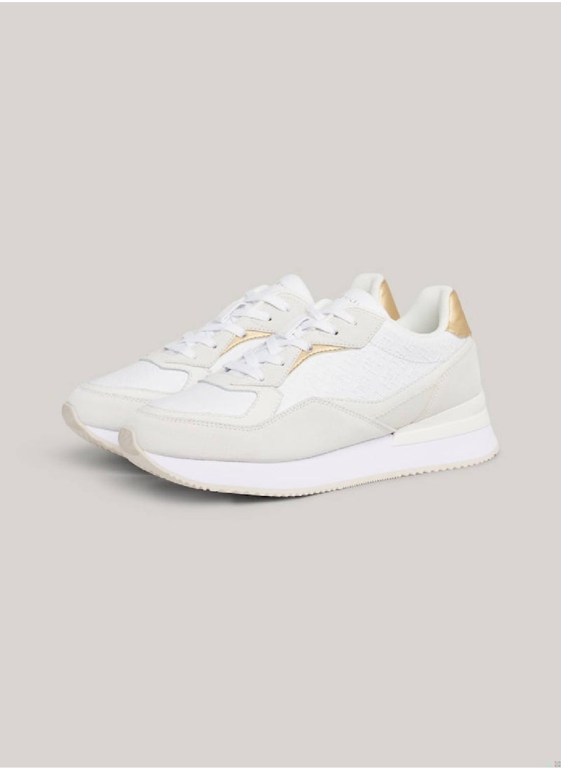 Women's Th Monogram Leather Runner Trainers -  Leather upper, White