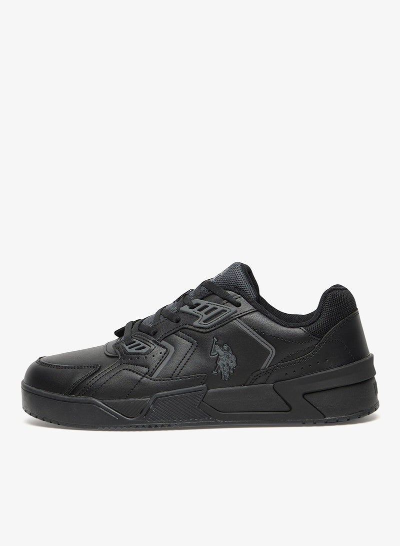 Men's Black Stylish Low-Top Casual Sneakers - Durable Lace-Up Design Shoes with Comfort Cushioned Sole for Everyday Active Wear