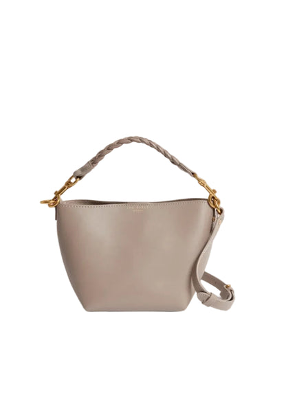 Weave Handle Leather Small Bucket Bag
