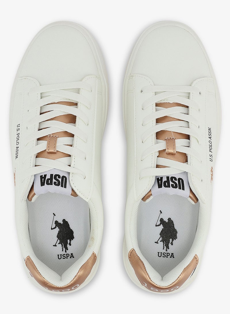 Women's White Low-Top Sneakers - Stylish Lace-Up Design Shoes, Perfect for Casual Outings