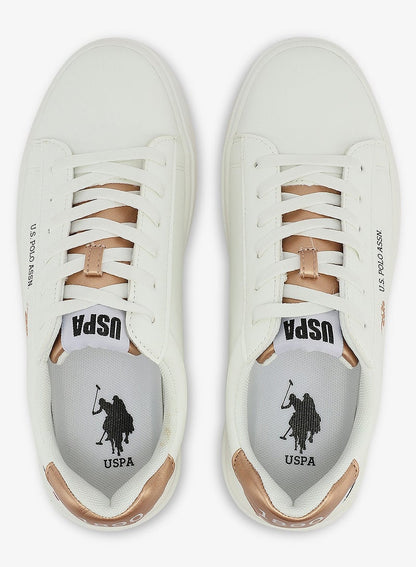 Women's White Low-Top Sneakers - Stylish Lace-Up Design Shoes, Perfect for Casual Outings