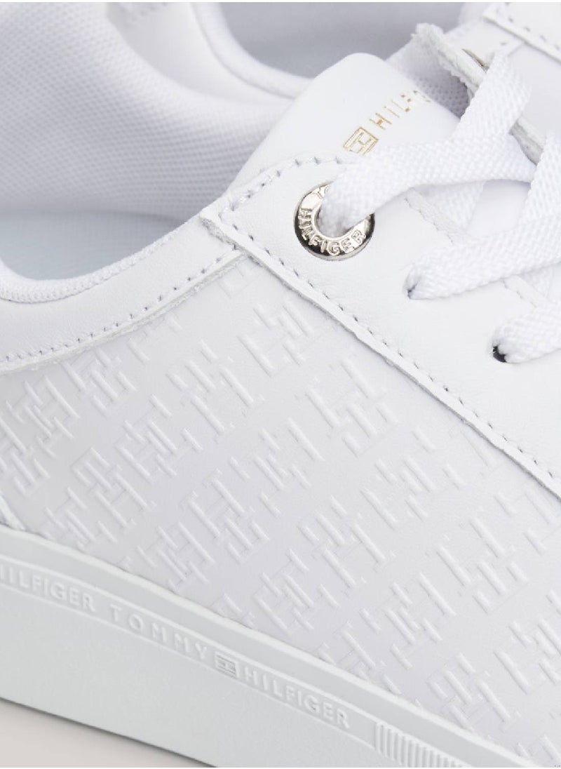 Women's Th Monogram Leather Mixed Texture Sneakers -  Leather upper, White