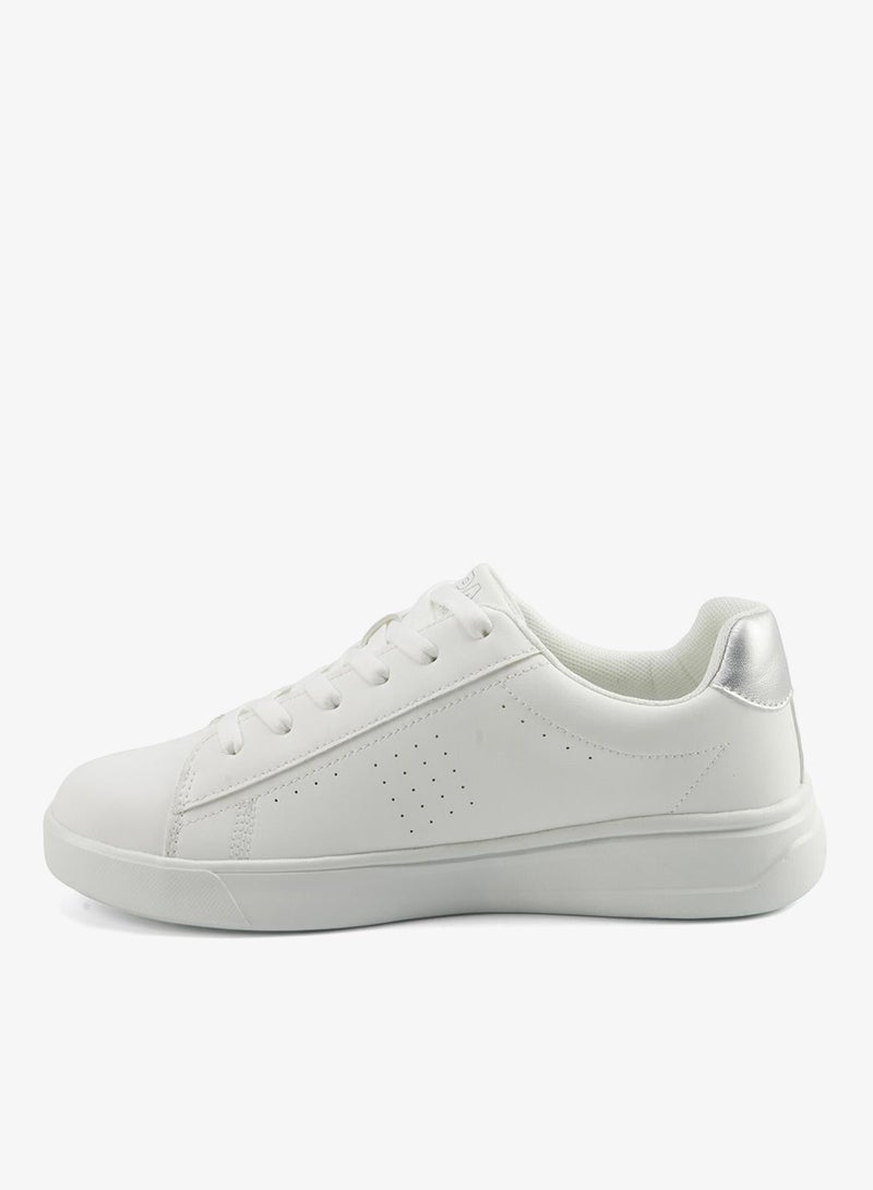 Women's White Low-Top Sneakers - Lightweight Shoes with White Sole, Comfortable Casual