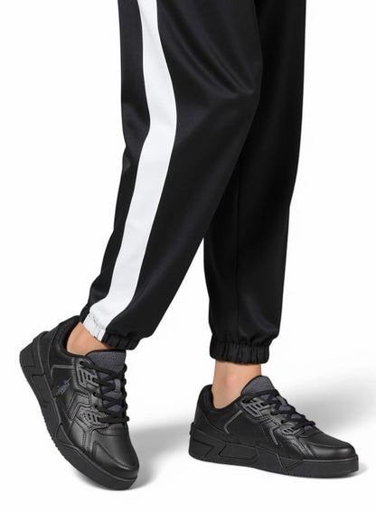 Men's Black Stylish Low-Top Casual Sneakers - Durable Lace-Up Design with Comfort Cushioned Sole for Everyday Active Wear