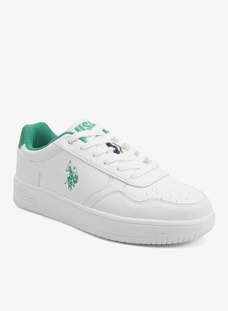 Men's White Sneakers - Lightweight Shoes Modern Design with Green Accent