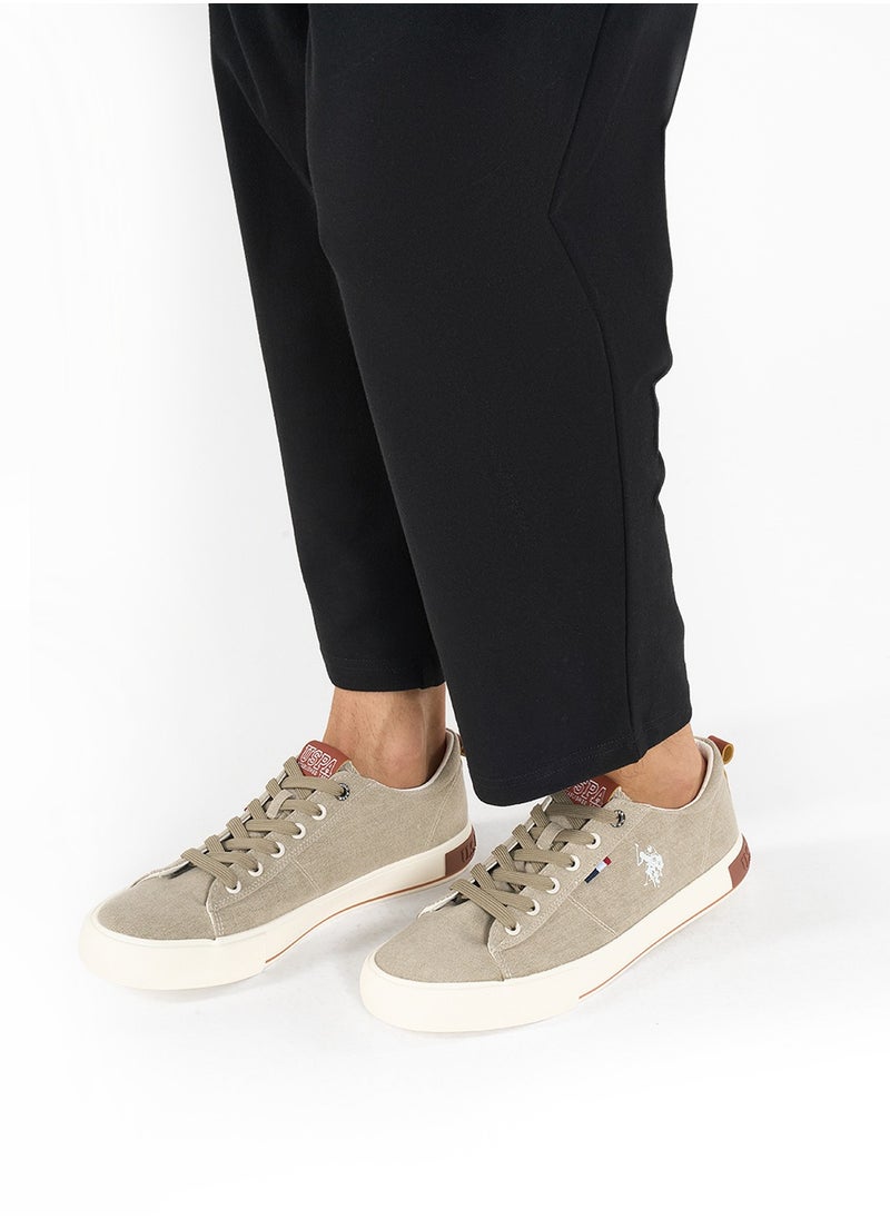 Men's Beige Low-Canvas Top Sneakers - Lightweight
