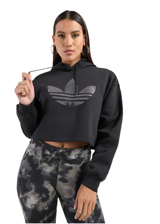 Rhinestone Trefoil Cropped Hoodie