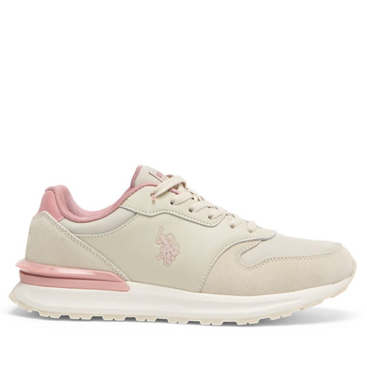Women's Lightweight Beige Sneakers - Elegant Design with Soft Pink Accents, Comfortable Casual Shoes for Everyday Wear