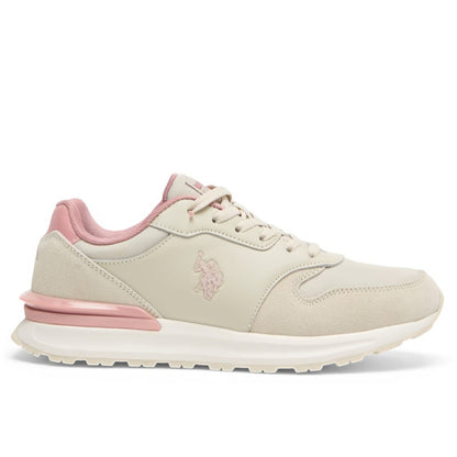 Women's Lightweight Beige Sneakers - Elegant Design with Soft Pink Accents, Comfortable Casual Shoes for Everyday Wear