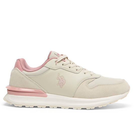 Women's Lightweight Beige Sneakers - Elegant Design with Soft Pink Accents, Comfortable Casual Shoes for Everyday Wear
