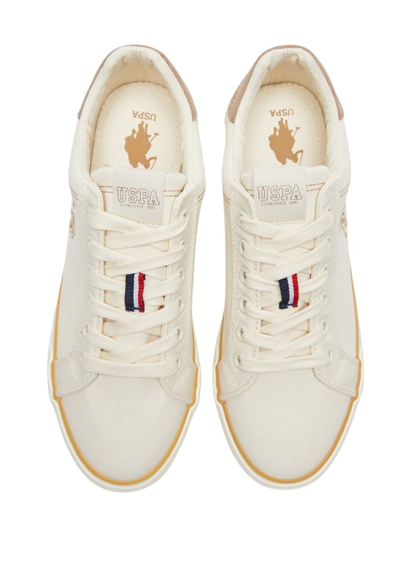 Women's Beige Casual Canvas Lace-Up Sneakers, Lightweight Shoes for Everyday Wear