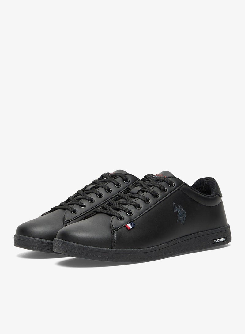 Men's Black Low-Top Sneakers - Bold Lace-Up Style, Comfortable Casual Footwear Shoes
