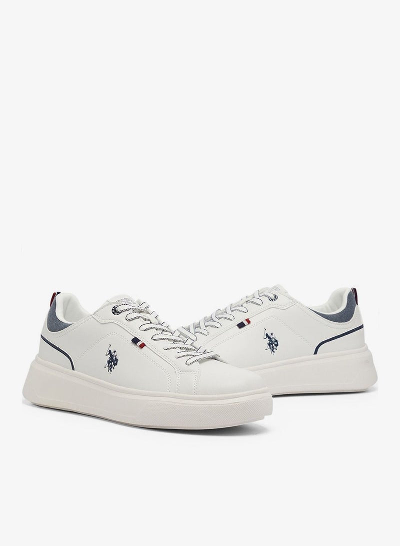 Men's White Low-Top Sneakers - Lightweight Shoes Lace-Up Design