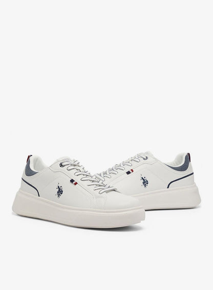 Men's White Low-Top Sneakers - Lightweight Shoes Lace-Up Design