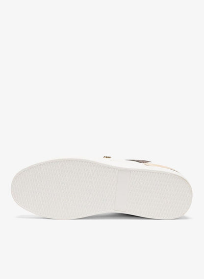 Women's White Low-Top Sneakers - Classic Style with Dark Brown Accent and Gold Logo Detail for Elegant Everyday Wear Shoes
