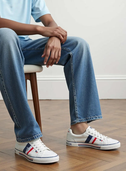Men's White Low-Top Sneakers - Lightweight Shoes with White Sole, for Comfortable Casual Look