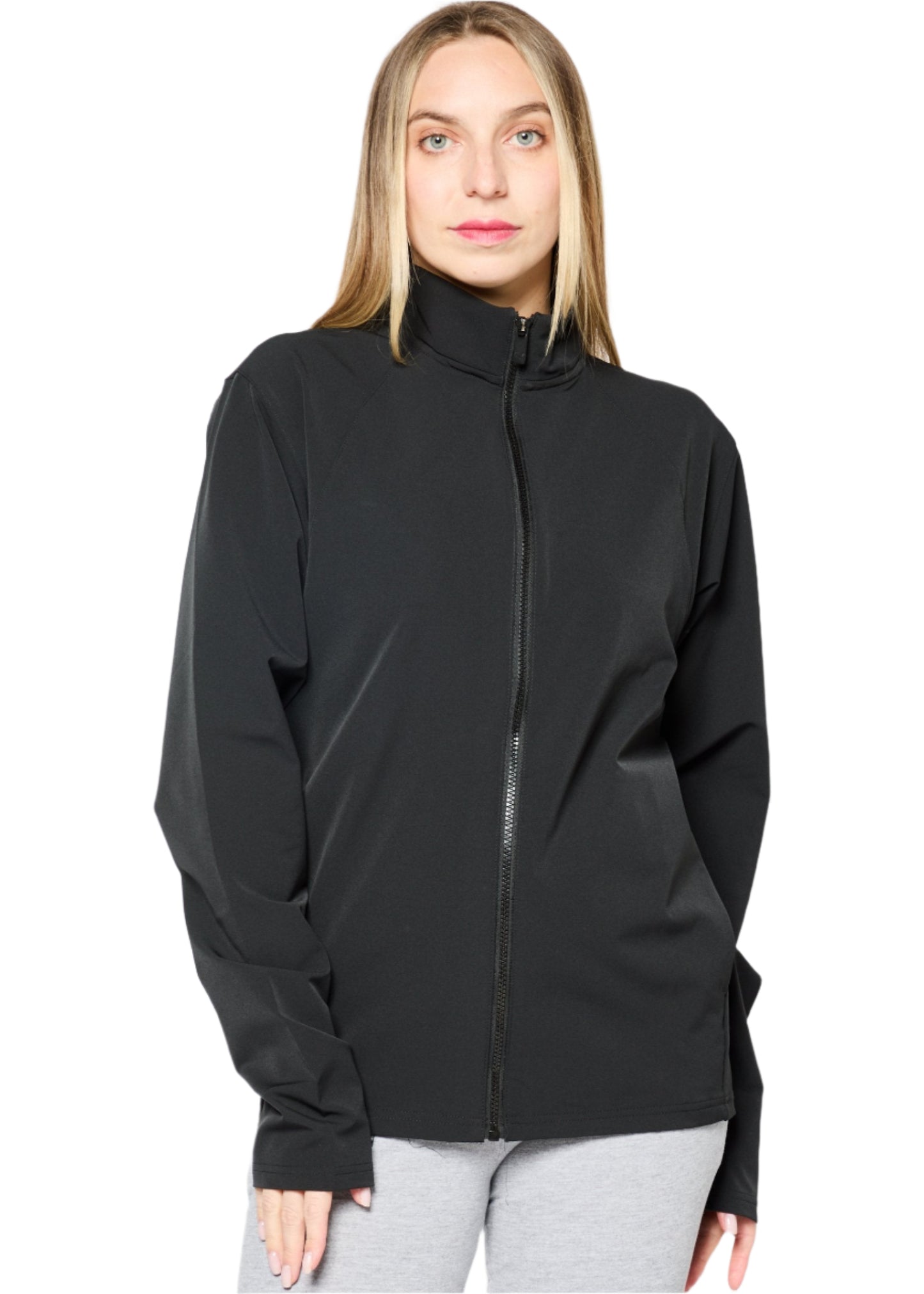 Women Sportswear Fit Long Sleeve Running Track Jacket, Black