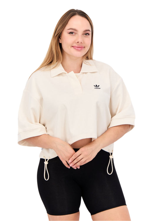 Women Sportswear Fit Short Sleeves Outdoor Crop Polo Shirt, Beige