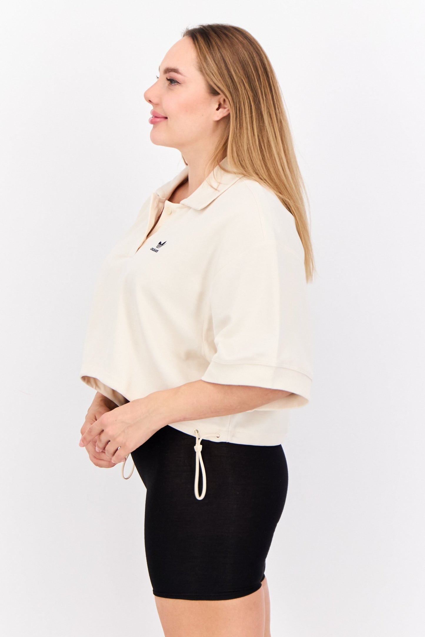 Women Sportswear Fit Short Sleeves Outdoor Crop Polo Shirt, Beige