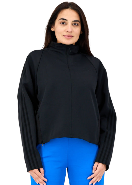 Women Sportswear Fit Long Sleeves Running Truck Jacket, Black