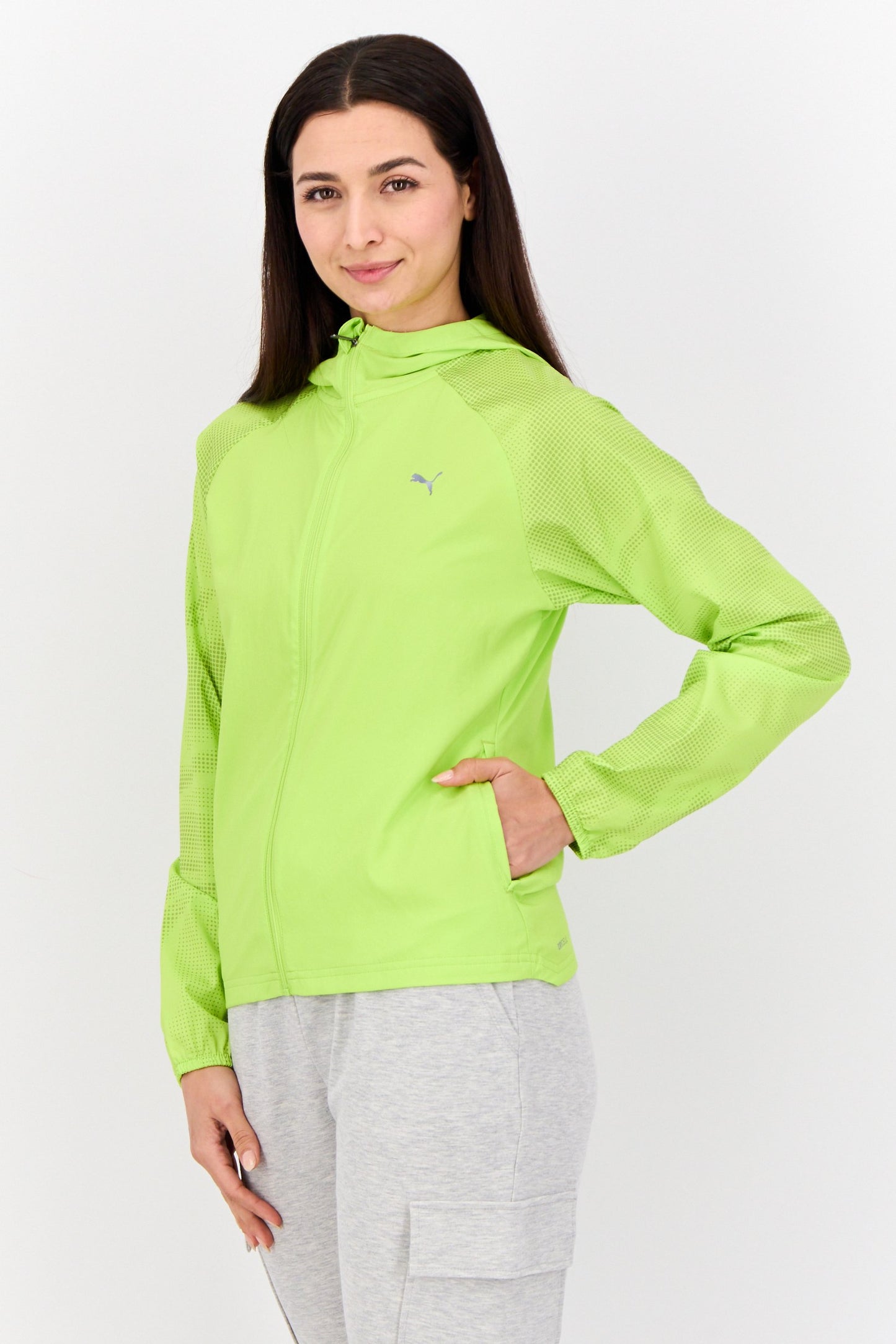 Women Sportswear Fit Long Sleeves Running Jacket, Lime