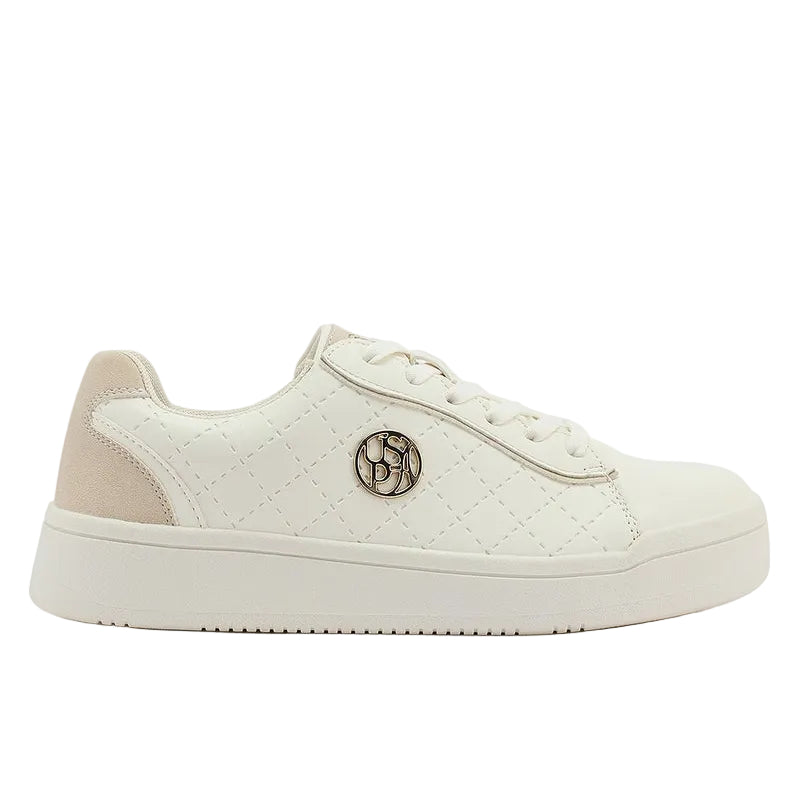 Women's White Low-Top Sneakers - Stylish Lace-Up Design Shoes, Perfect for Casual Outings