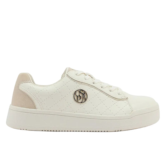 Women's White Low-Top Sneakers - Stylish Lace-Up Design Shoes, Perfect for Casual Outings