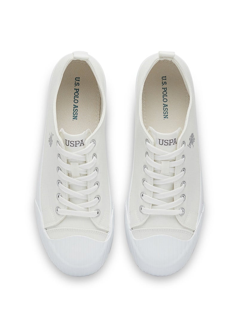 Men's White Low-Top Canvas Sneakers - Iconic Branding for a Clean Look