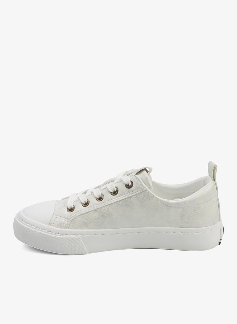 Women's White Low-Top Sneakers - Lightweight Shoes with White Sole, Comfortable Casual