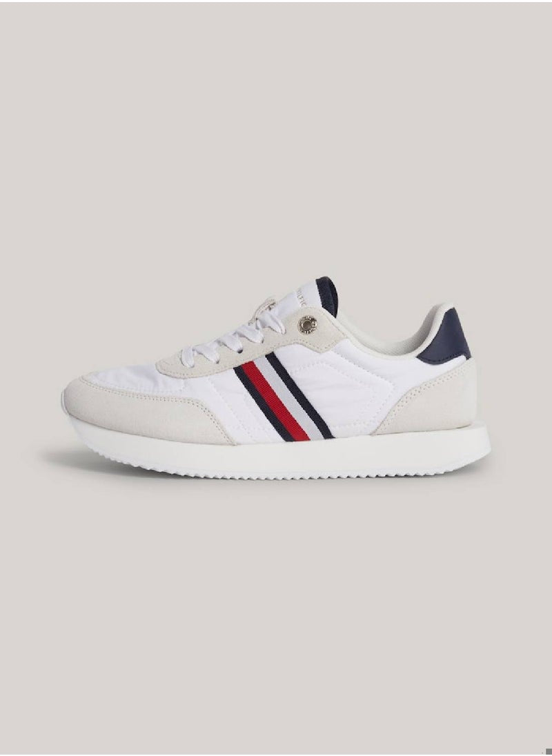 Women's Global Stripe Essential Suede Trainers -  Suede upper, White